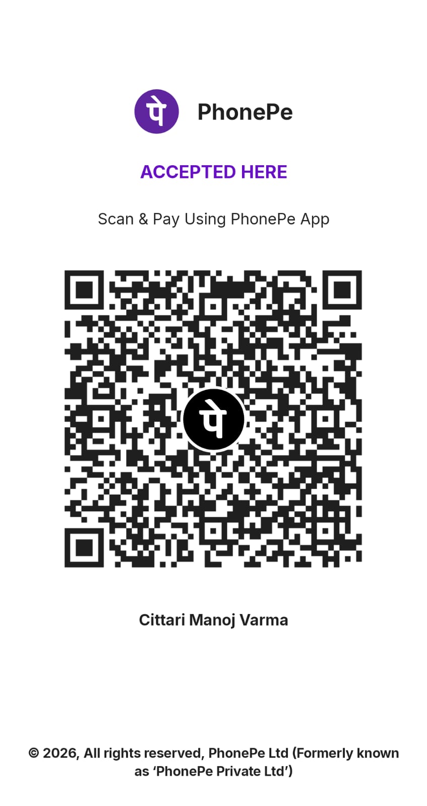 PhonePe QR — Cittari Manoj Varma
