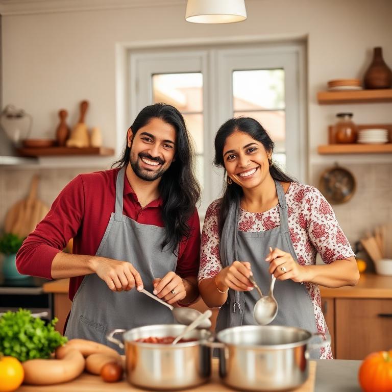 మను మరియు సుజ్జు కలిసి వంట చేస్తున్న దృశ్యం